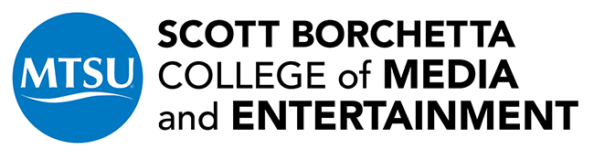 Scott Borchetta College of Media and Entertainment logo with blue MTSU button.