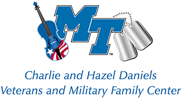 Daniels Center logo featuring a fiddle and dog tags.