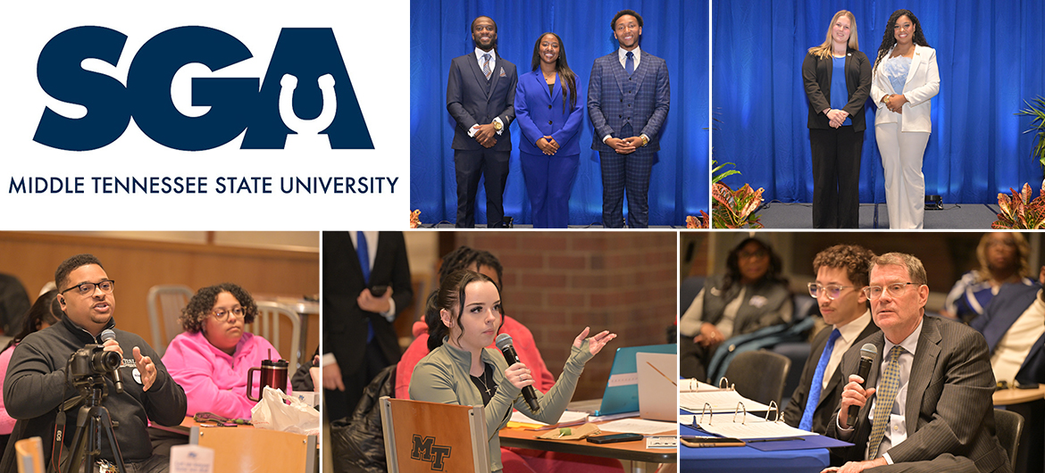 Promo for MTSU Student Government Association vice president and president debates.
