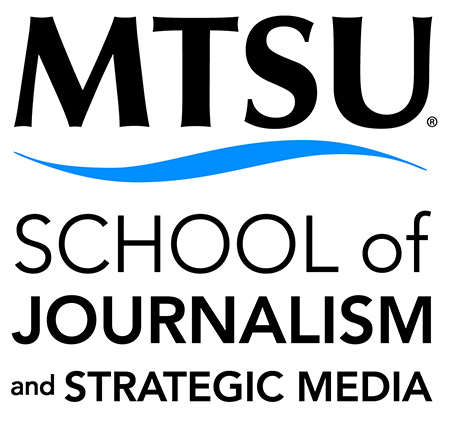 MTSU School of Journalism and Strategic Media logo with blue swoosh.