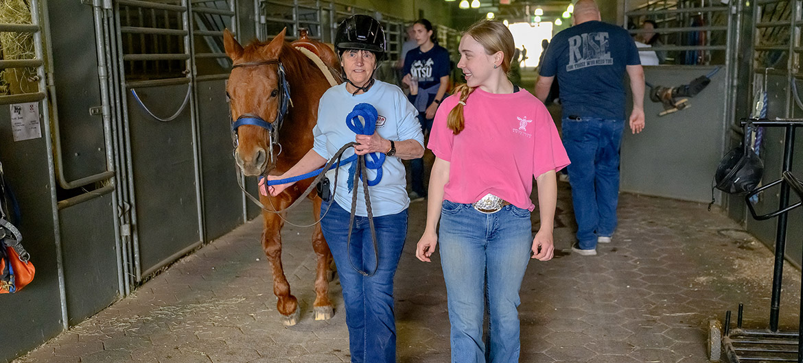 Center of Equine Recovery for Veterans work with the horses and veterans. MTSU horse science staff Andrea Rego, director and students work with veterans to help them overcome issues at the Horse Science Center, on Thompson Lane next to Miller Coliseum.