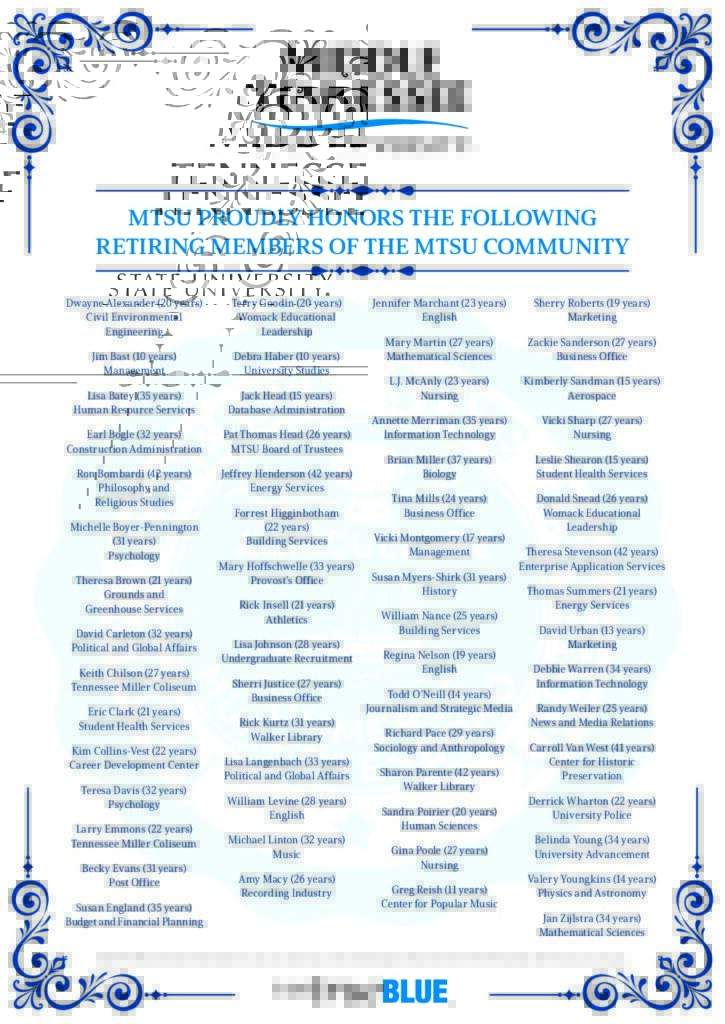 List of retirees from the 2025-26 academic year.