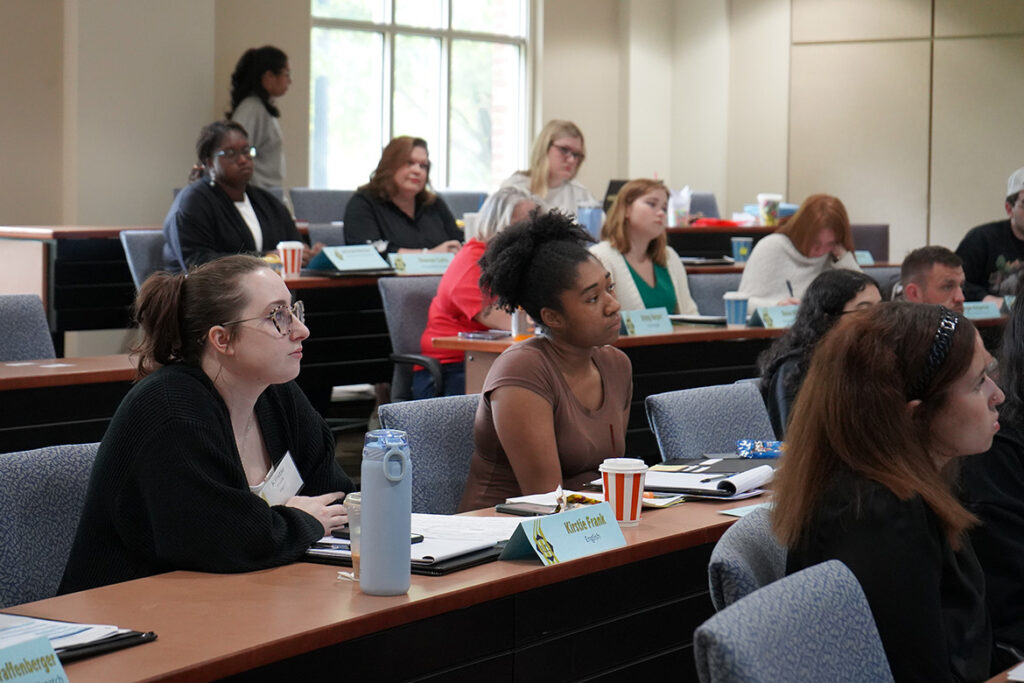 Middle Tennessee State University students participating in the weeklong Institute of Leadership Excellence earlier this spring listen to a presenter inside the Paul W. Martin Sr. Honors Building on campus.