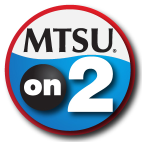 "MTSU on 2" button logo.