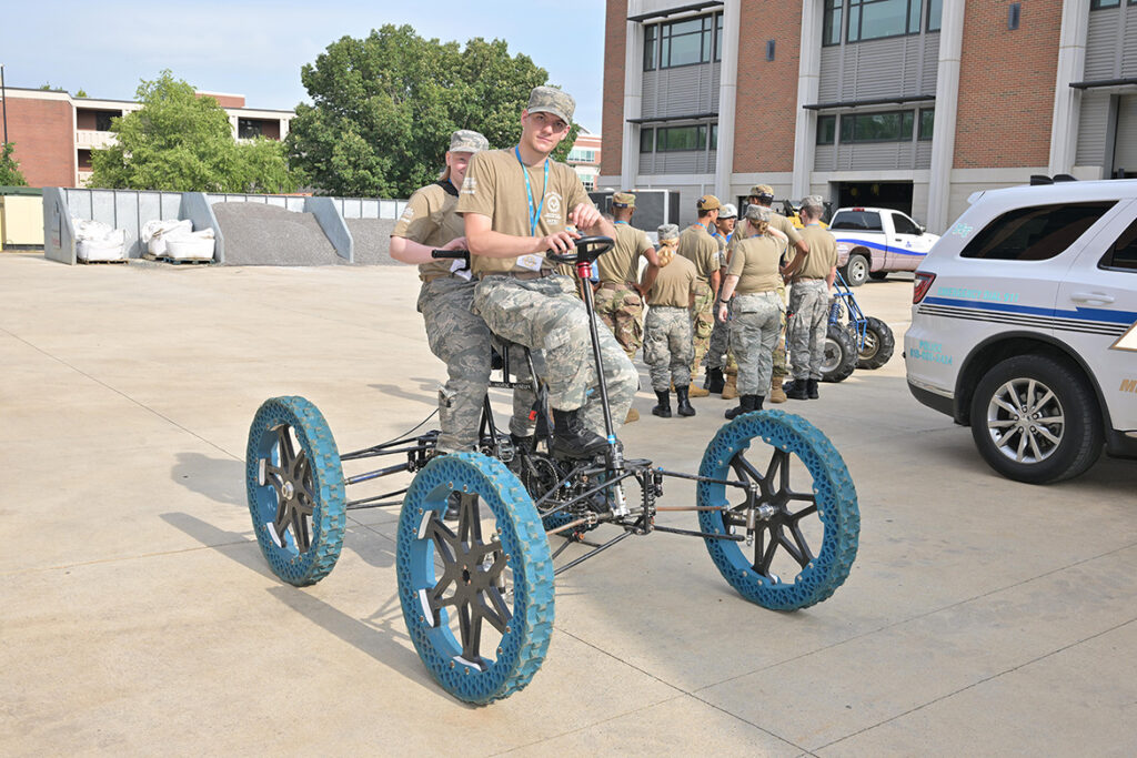 Civil Air Patrol cadets in the U.S. Air Force Auxiliary’s National Cadet Engineering Technology Academy held July 18-25, 2026, at Middle Tennessee State University in Murfreesboro, Tenn., ride one of the experimental vehicles built through the university’s Engineering Technology program. (MTSU Photo by James Cessna)