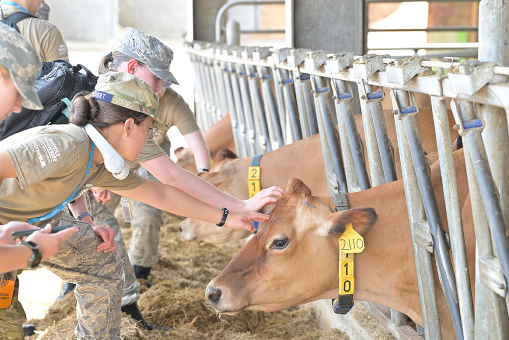 Civil Air Patrol cadets in the U.S. Air Force Auxiliary’s National Cadet Engineering Technology Academy held July 18-25, 2026, at Middle Tennessee State University in Murfreesboro, Tenn., visit the School of Agriculture’s Experiential Learning and Research Center in Lascassas. (MTSU Photo by James Cessna)