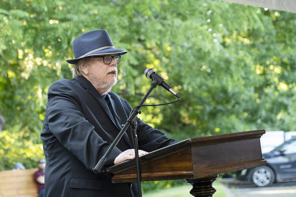 Tennessee State Historian Carroll Van West, who retired in June 2026 as director of the Center for Historic Preservation at Middle Tennessee State University in Murfreesboro, Tenn., talks with a crowd assembled June 2 at the Tennessee Agricultural Museum in Nashville to commemorate his newly released book, “Tennessee's Frontier Century Farms: An Enduring Legacy of Family, Farming, and Community,” and the preservation program that recognizes farms that have remained in continuous family ownership and agricultural production for at least 100 consecutive years. (Submitted photo)