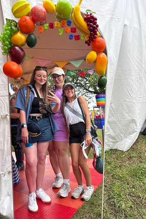 From left to right, Middle Tennessee State University students Ella Cobb, Savanah Gill and Makaylee Hall were part of the student team who worked at the Bonnaroo Music and Arts Festival in Manchester, Tenn. (Photo submitted)