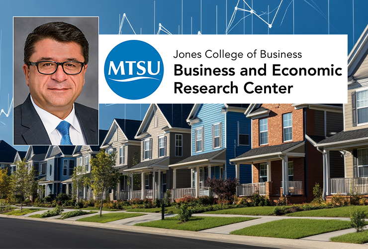 Illustration featuring row of townhomes with photo of Murat Arik and BERC logo.