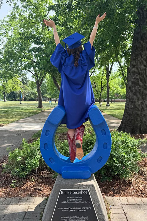 Seen here at the horseshoe in Walnut Grove at Middle Tennessee State University in Murfreesboro, Tenn., Ruby Grace Smith studied at MTSU as part of a one-year student exchange program from the University of Salford in Manchester, England. (Submitted photo)