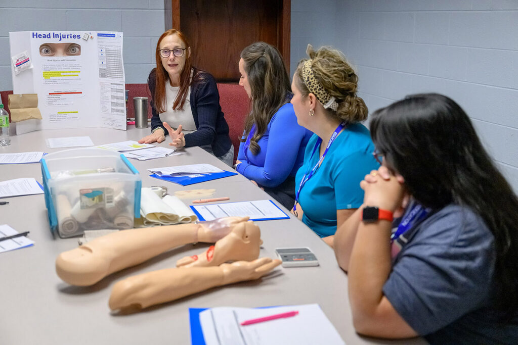 Yvonne Marie Creighton, assistant professor of nursing at Middle Tennessee State University School of Nursing in Murfreesboro, Tenn., teaches best practices for first aid during School Nurse Skills Day hosted in June in the Cason-Kennedy Nursing Building on campus. (MTSU photo by J. Intintoli)