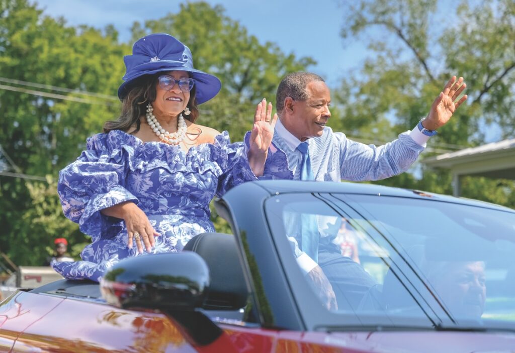 Retiring MTSU President Sidney A. McPhee and the late Elizabeth "Liz" McPhee, the University's long-time First Lady, riding in the Fall 2025 homecoming parade