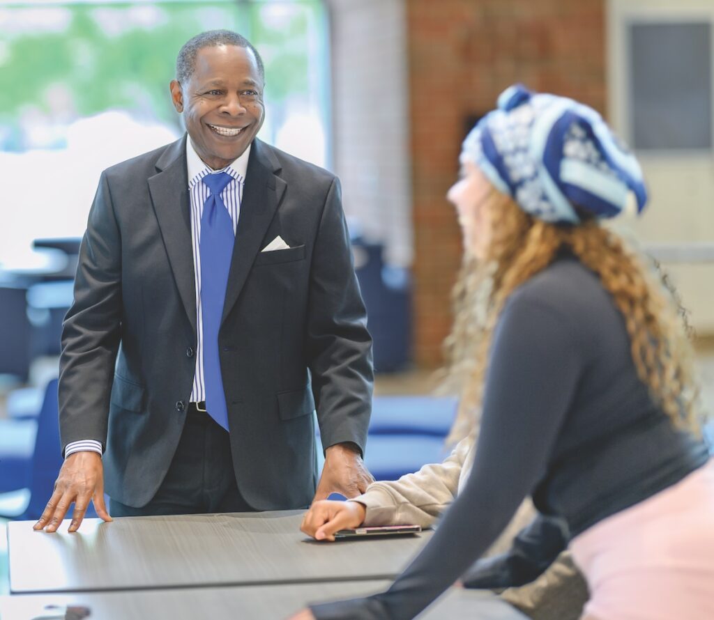 Retiring MTSU President Sidney A. McPhee chatting with students