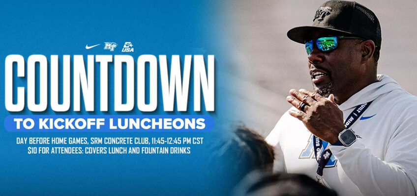 Countdown to Kickoff Luncheons graphic featuring Coach Derek Mason in sunglasses.