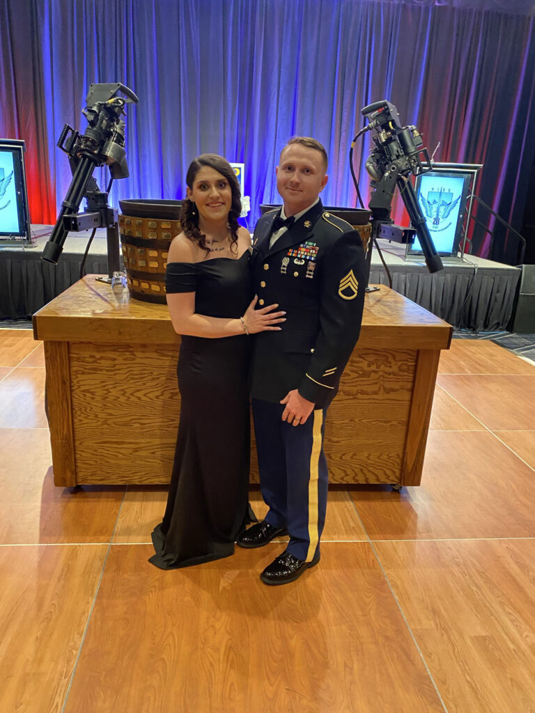 Wearing his formal dress uniform, U.S. Army veteran Dillon Matthews, right, is seen here with his wife, Courtney, in an undated photo. Matthews graduates from Middle Tennessee State University in Murfreesboro, Tenn., on Saturday, Aug. 8, 2026, with a degree in integrated studies made possible through University College's Adult Degree Completion Program. (Photo submitted)