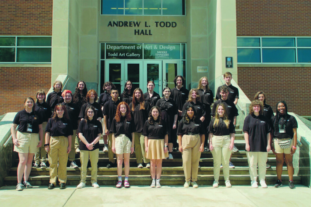 The Tennessee Governor’s School for the Arts Film Class of 2022 stands on the steps of Todd Hall on the campus of Middle Tennessee State University in Murfreesboro, Tenn. (Submitted photo)