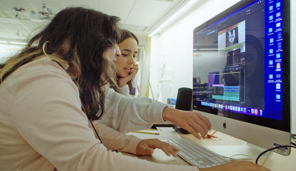 Tennessee Governor’s School for the Arts students Emily and Ria work tirelessly in the edit lab on the campus of Middle Tennessee State University in Murfreesboro, Tenn. (Submitted photo)