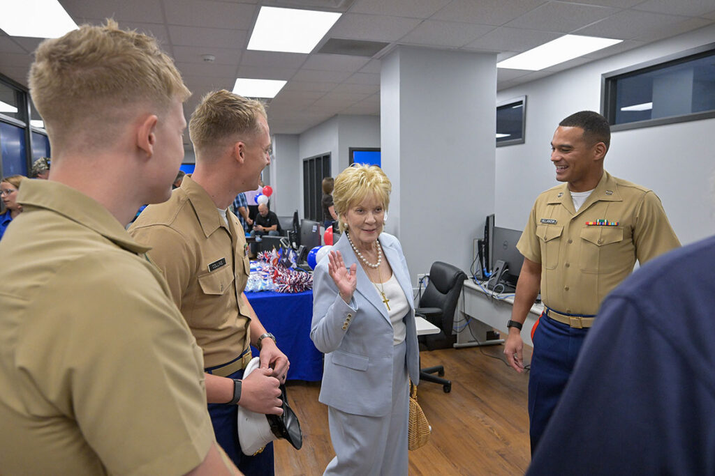 Hazel Daniels talks with service members in the newly renovated Charlie and Hazel Daniels Veterans and Military Family Center, located in Middle Tennessee State University’s Keithly University Center in room 124. The Charlie and Hazel Daniels Veterans and Military Families Center is open to all veterans and military families, not exclusively those enrolled at the university located in Murfreesboro, Tenn. (MTSU Photo by Andy Heidt)