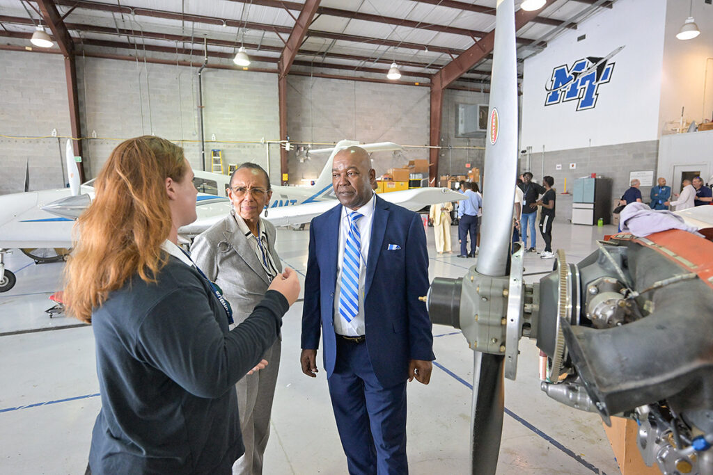 Members of a delegation from the Commonwealth of the Bahamas tour Middle Tennessee State University’s Aerospace Department facilities at the Murfreesboro, Tenn., municipal airport on Wednesday, Aug. 12, 2026, as part of their recent visit to the university to advance an ongoing Aerospace education agreement to provide Bahamian students with access to MTSU Aerospace courses and training. (MTSU photo by Andy Heidt)