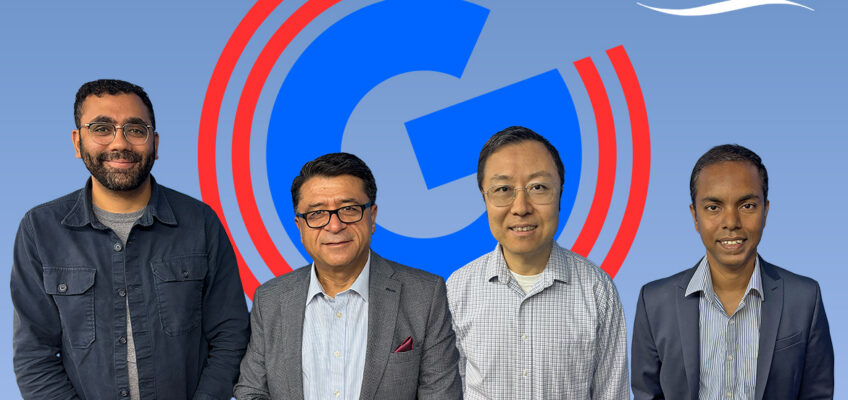 Illustration of four men standing with single-letter WGNS Radio behind them and MTSU logo at top right.