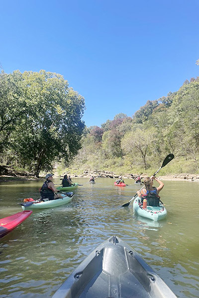 Campus Recreation Outdoor Programs at Middle Tennessee State University in Murfreesboro, Tenn., has planned a variety of beginner-friendly trips for students this semester, like this kayaking trip shown here, free of charge. To learn more about free programming as well as low-cost off-campus trips, visit mtsu.edu/camprec. (Submitted photo)