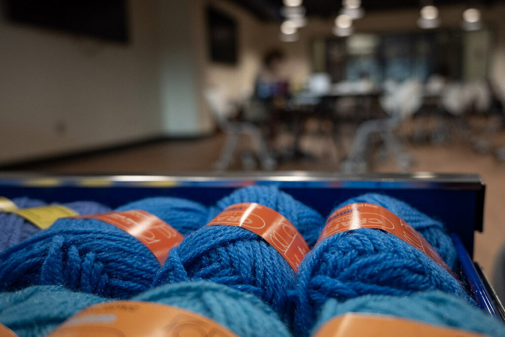 This drawerful of blue yarn could become a scarf, a bag, a sock puppet’s fuzzy mane — opportunities abound in Middle Tennessee State University’s new Student Union Craft Center, which opened on Sept. 8, 2026, in Room 206 of the Student Union Building in Murfreesboro, Tenn. (MTSU photo by Cat Curtis Murphy)