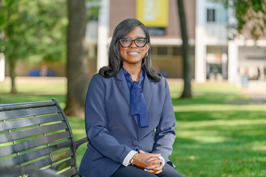 Tiffany Momon is seated in her office at the Center for Historic Preservation on campus at Middle Tennessee State University in Murfreesboro, Tenn. Momon, a 2019 alumna of MTSU’s Public History M.A. program, took the helm of the center earlier this year after her mentor and longtime director Carroll Van West retired. In addition to her work at the center, Momon created the Black Craftspeople Digital Archive to document the often overlooked contributions of enslaved and freed Blacks on architecture, handcrafts and decorative arts of the American South. (MTSU photo by J. Intintoli)