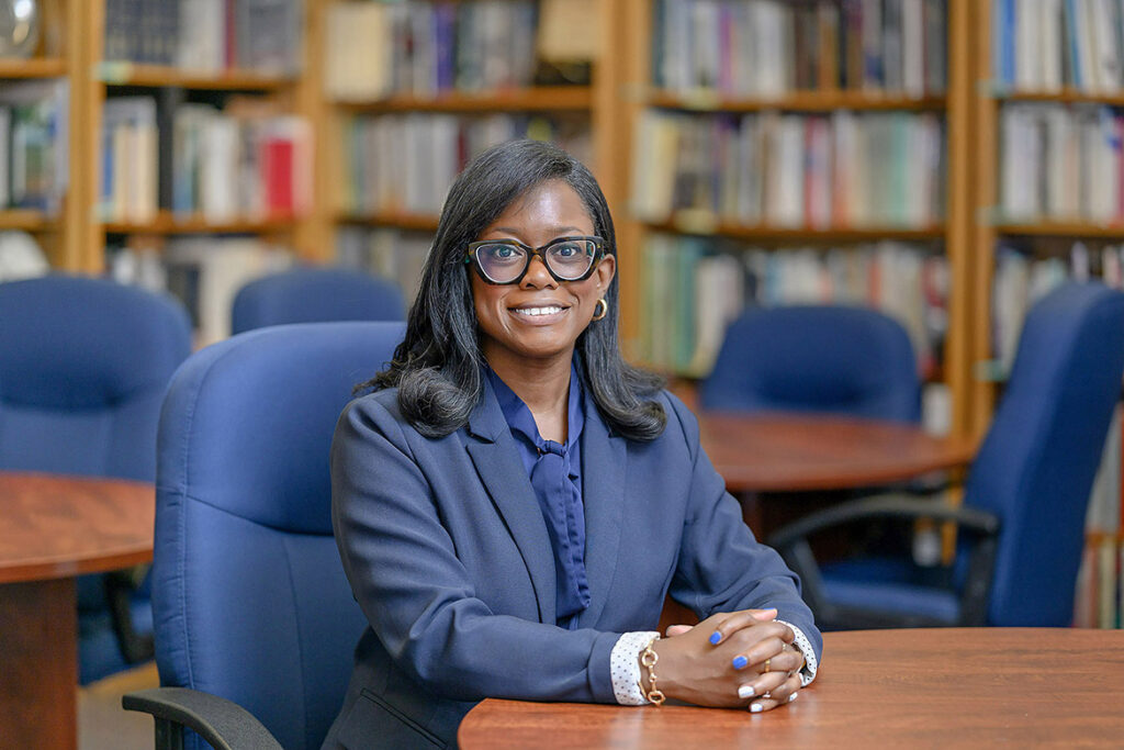 Tiffany Momon is seated in her office at the Center for Historic Preservation on campus at Middle Tennessee State University in Murfreesboro, Tenn. Momon, a 2019 alumna of MTSU’s Public History M.A. program, took the helm of the center earlier this year after her mentor and longtime director Carroll Van West retired. In addition to her work at the center, Momon created the Black Craftspeople Digital Archive to document the often overlooked contributions of enslaved and freed Blacks on architecture, handcrafts and decorative arts of the American South. (MTSU photo by J. Intintoli)
