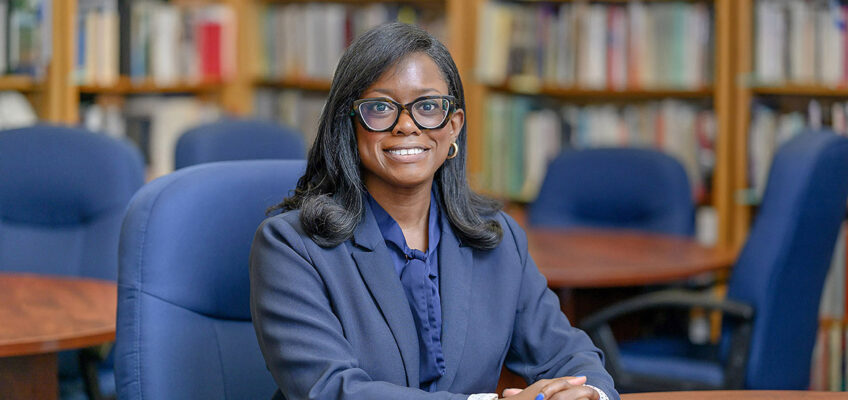 Tiffany Momon is seated in her office at the Center for Historic Preservation on campus at Middle Tennessee State University in Murfreesboro, Tenn. Momon, a 2019 alumna of MTSU’s Public History M.A. program, took the helm of the center earlier this year after her mentor and longtime director Carroll Van West retired. In addition to her work at the center, Momon created the Black Craftspeople Digital Archive to document the often overlooked contributions of enslaved and freed Blacks on architecture, handcrafts and decorative arts of the American South. (MTSU photo by J. Intintoli)
