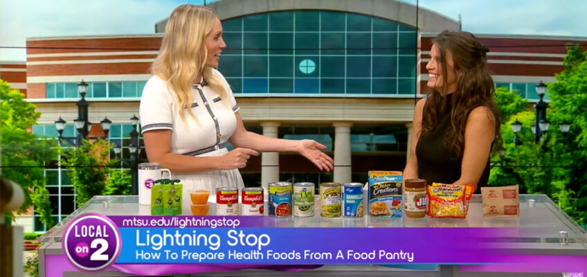From left, WKRN-TV “Local on 2” host Stephanie Langston is shown on set with Middle Tennessee State University lecturer Sarah Harris during the Thursday, Sept. 17, 2026, “MTSU on 2” segment from WKRN’s studio in Nashville, Tenn. (Photo submitted)