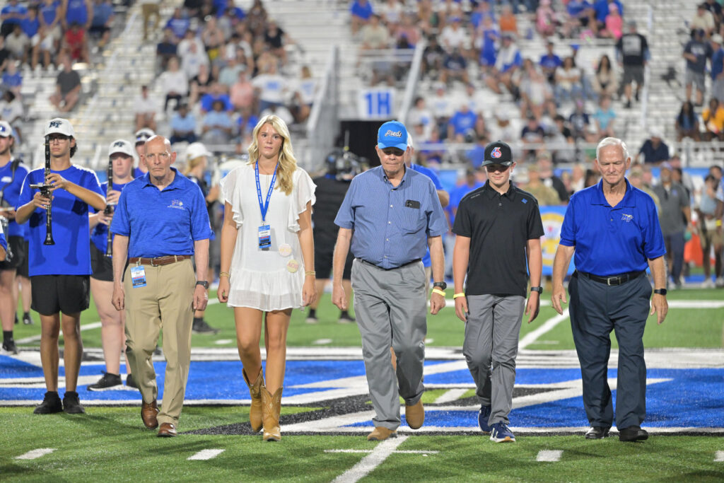 The Joe Nunley Distinguished Veteran Award is just one example of MTSU’s commitment to the military community through the Charlie and Hazel Daniels Veterans and Military Families Center. The award’s presentation is a highlight of the longest running military appreciation football game in NCAA history, MTSU’s annual Salute to Veterans and Armed Forces, which also includes the Veterans Village picnic in Walnut Grove and the halftime military parade across the field in Floyd Stadium. (MTSU photo by James Cessna)
