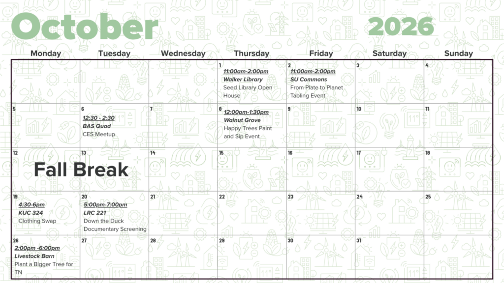Campus Sustainability Month calendar