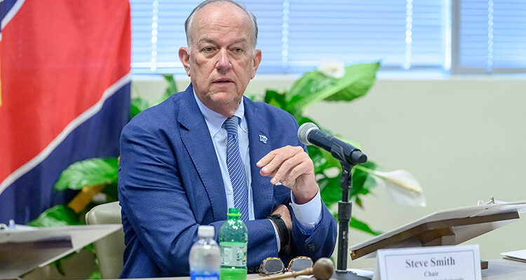 Stephen B. Smith, chair of the Middle Tennessee State University Board of Trustees, discusses the presidential search process during the board’s quarterly meeting on Monday, Sept. 28, 2026, at the Miller Education Center on campus in Murfreesboro, Tenn. (MTSU photo by J. Intintoli).