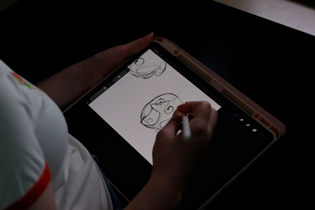 A Middle Tennessee State University animation student sketches a character on a tablet during class on the Murfreesboro, Tennessee, campus. (Photo submitted)