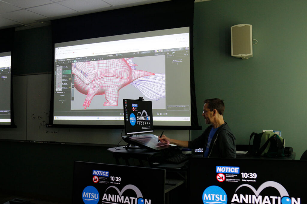 Middle Tennessee State University animation professor and program coordinator Kevin McNulty teaches 3D modeling during an animation class on the Murfreesboro, Tenn., campus. (Photo submitted)