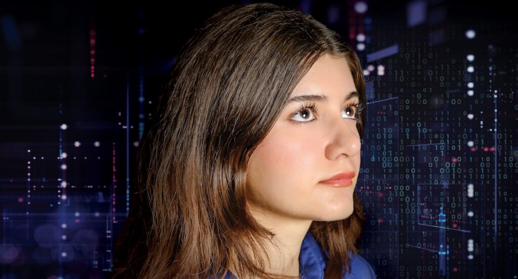 Model: Philosophy major and pre-law student Tara Taha (MTSU illustration by Micah S. Loyed; photo by J. Intintoli)