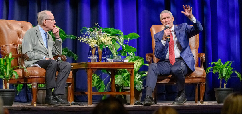 Middle Tennessee State University welcomes former U.S. Sens. Lamar Alexander and Bill Frist to campus for a conversation exploring “Leadership and Public Service: Past, Present, and Future” in Tucker Theatre.