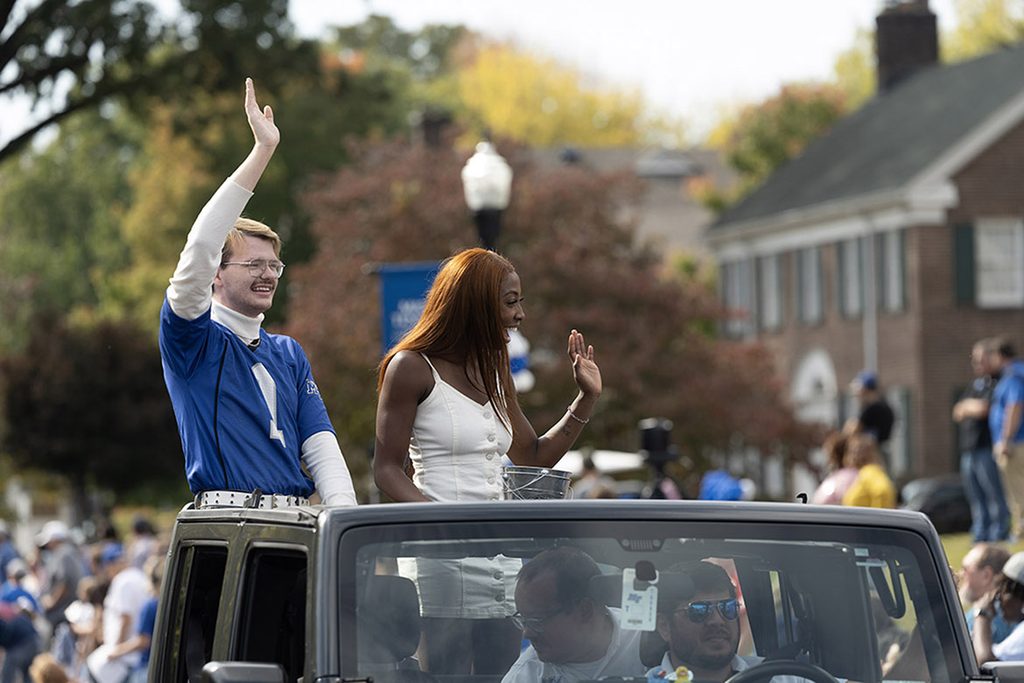 Middle Tennessee State University’s Homecoming court members from years gone by wave to parade-goers along Middle Tennessee Boulevard. The 2026 Homecoming parade starts at 10 a.m. on Saturday, Nov. 7. Starting on East Main Street at Maney Avenue, the parade turns left onto Middle Tennessee Boulevard and ends before Greenland Drive. (MTSU file photo by Andy Heidt)