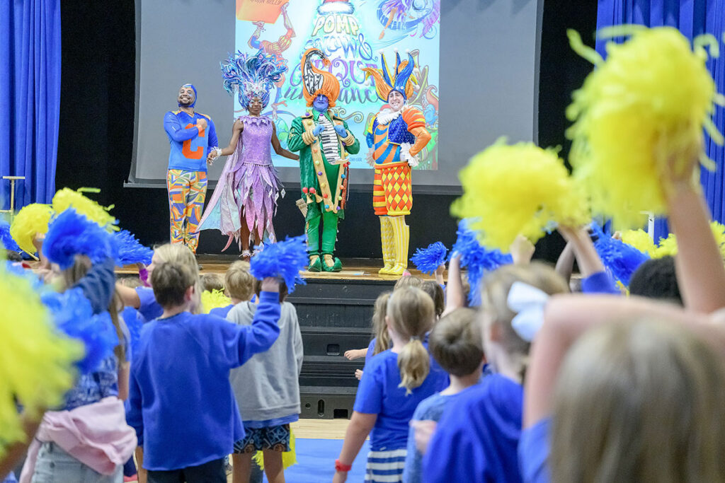 Homer Pittard Campus School students in Murfreesboro, Tenn., cheer for performers of the POMP, SNOW & CIRQUEumstance holiday show after a performance on Oct. 22, 2026, thanks to a partnership with Gaylord Opryland and Middle Tennessee State University’s College of Education. (MTSU Photo by J. Intintoli)