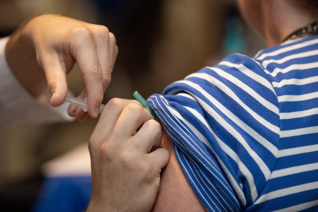 In this file photo, a Middle Tennessee State University employee takes advantage of the opportunity to get vaccinated against influenza during a benefits fair on campus in Murfreesboro, Tenn. MTSU’s Health Services is hosting a number of pop-up flu shot clinics over the next several weeks at various campus locations. (MTSU file photo by J. Intintoli)